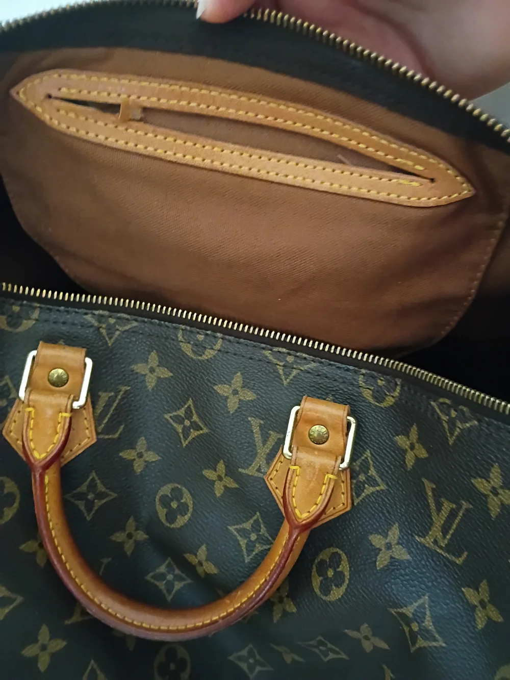 Louis Vuitton Monogram Duffel Bag with Tan Handles